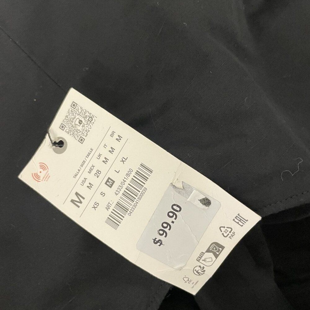 Zara Womens Midi Dress M Medium Black Pleated Linen Short Sleeve 4333/041 NWT - Picture 4 of 13